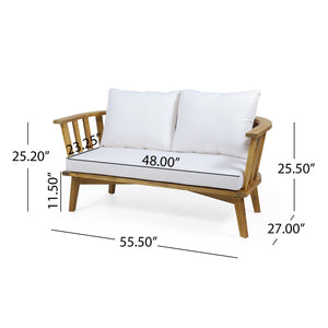 4-Pieces Acacia Wood Patio Furniture Set with Cushions - close-up