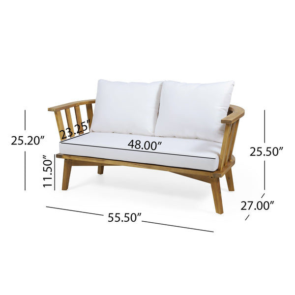 4-Pieces Acacia Wood Patio Furniture Set with Cushions - close-up