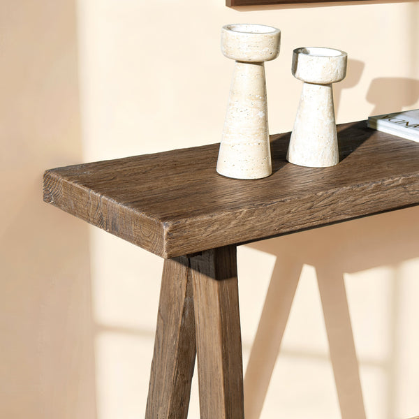 Hawthorne 60'' Solid Reclaimed Elm Trestle Console Table, Heritage Medium-Dark Brown - lifestyle photo