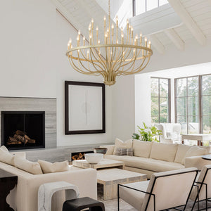 36-Light Gold Industrial Iron Candle Chandelier - close-up