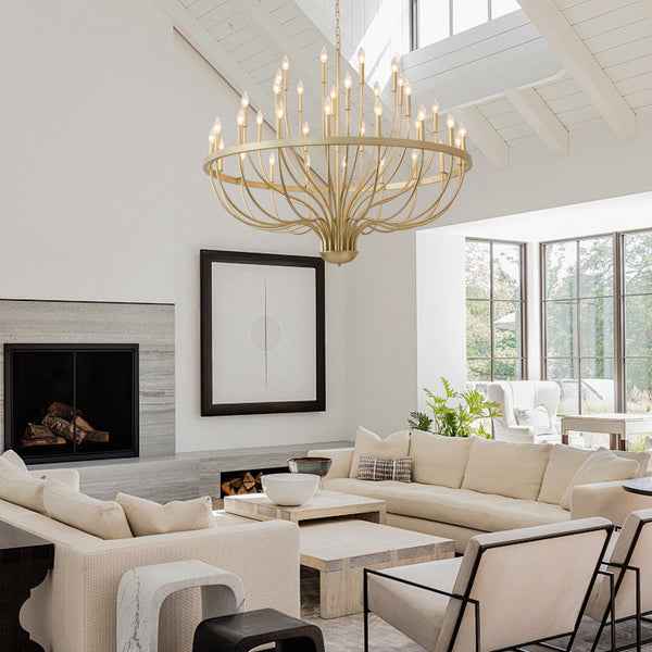 36-Light Gold Industrial Iron Candle Chandelier - close-up