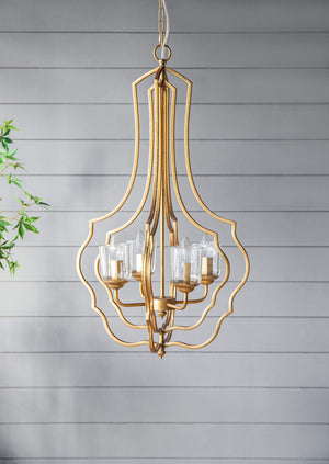 4 Light Metal Chandelier with Adjustable Chain - Gold - front view
