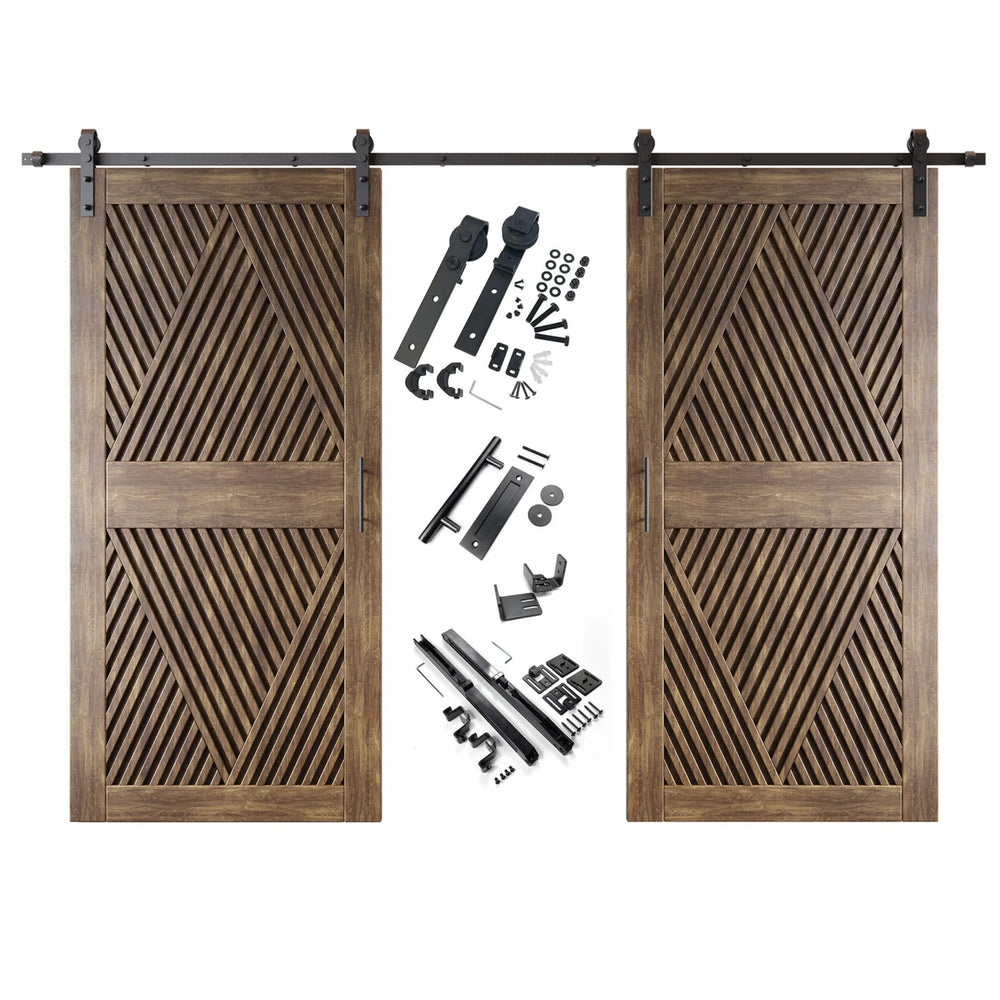 Diamond Pattern Double Door Barn Door Kit | Black Barn Door Hardware