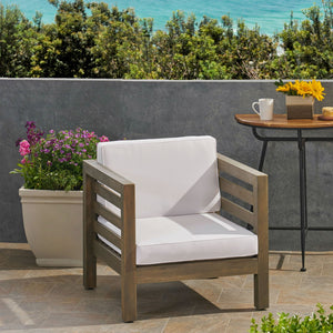 Outdoor Acacia Wood Patio Chair With Fabric Cushion - view 15
