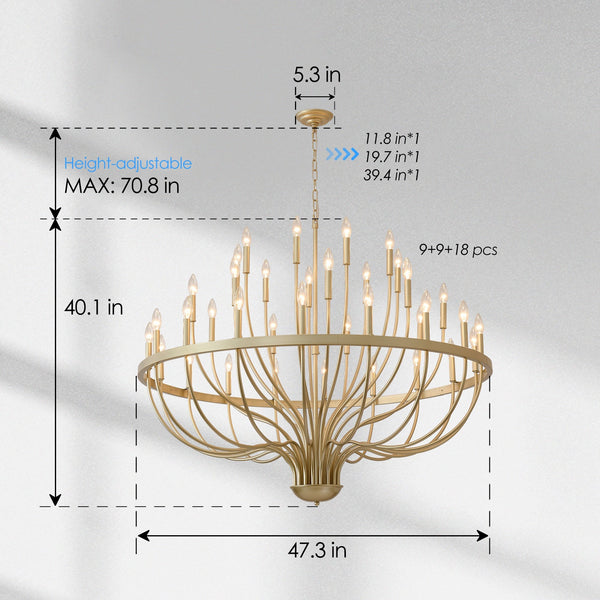 36-Light Gold Industrial Iron Candle Chandelier - in use
