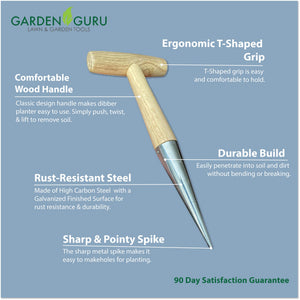 Steel Garden Dibber Planting Tool - detail view