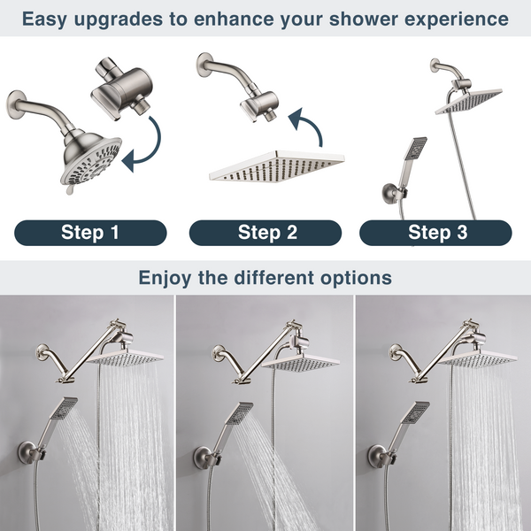 Dual Shower Head-Rain Shower Head with Handheld Shower Set, Diverter - product view