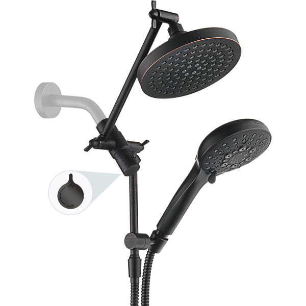 Dual Shower Head with Adjustable Extension Arm, 3-Way Diverter and Hose