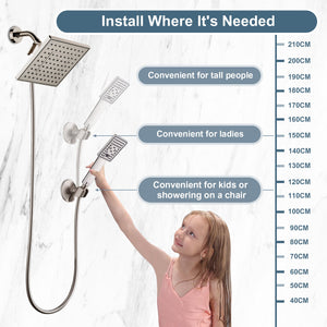 Dual Shower Head-Rain Shower Head with Handheld Shower Set, Diverter - view 12