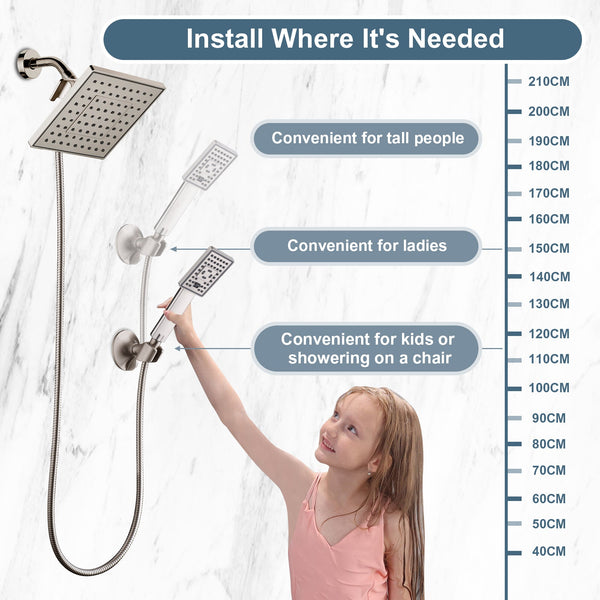 Dual Shower Head-Rain Shower Head with Handheld Shower Set, Diverter - view 12