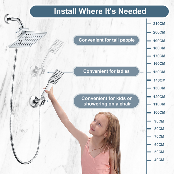 Dual Shower Head-Rain Shower Head with Handheld Shower Set, Diverter - close-up