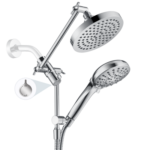 Dual Shower Head with Adjustable Extension Arm, 3-Way Diverter and Hose