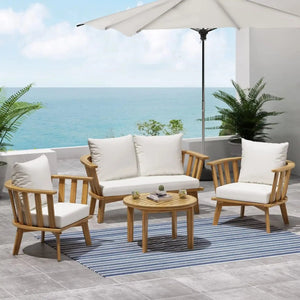 Patio Furniture Set, Outdoor Acacia Wood Patio Club Chair With Table - dimensions