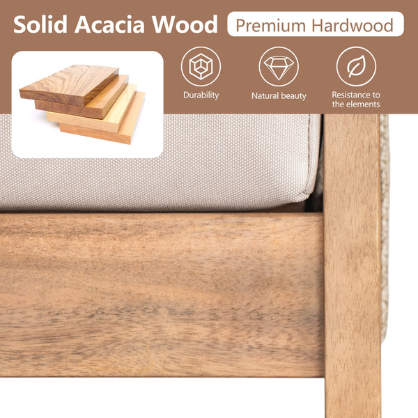 Outdoor 4pc Acacia Wood and Rope Sectional Patio Sofa Set - dimensions