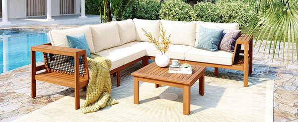 Kennedy 4 Piece Outdoor Acacia Wood Sofa Set with Coffee Table - product view