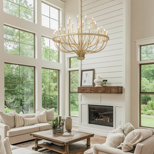 36-Light Gold Industrial Iron Candle Chandelier - alternate view