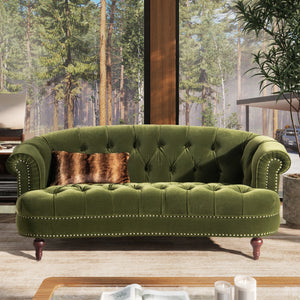 La Rosa Victorian Chesterfield Loveseat, Olive Green Performance Velvet - front view