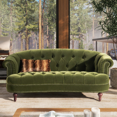 La Rosa Victorian Chesterfield Loveseat, Olive Green Performance Velvet - front view