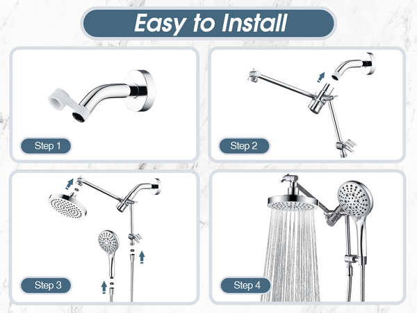 Dual Shower Head with Adjustable Extension Arm, 3-Way Diverter and Hose - alternate view