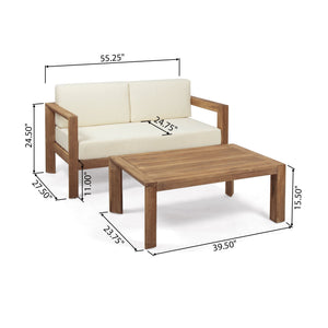 2 Piece Patio Set With Open-Back Loveseat And Coffee Table - Beige / Brown - detail view