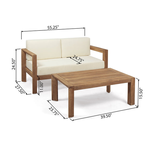 2 Piece Patio Set With Open-Back Loveseat And Coffee Table - Beige / Brown - detail view