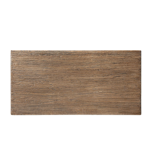 Hawthorne 48' Solid Reclaimed Elm Rectangular Trestle Coffee Table, Heritage Medium-Dark Brown - in use