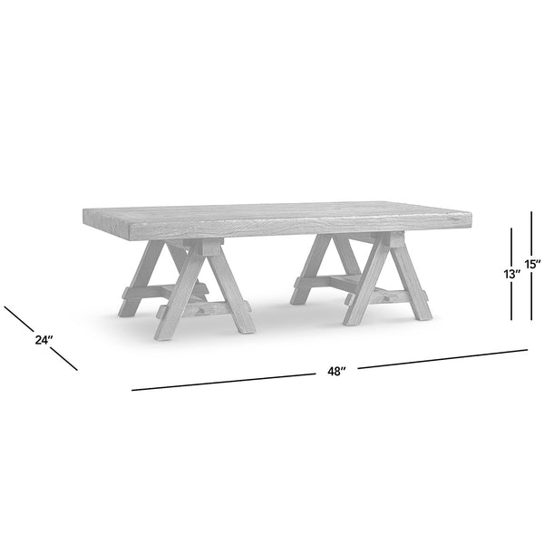 Hawthorne 48' Solid Reclaimed Elm Rectangular Trestle Coffee Table, Heritage Medium-Dark Brown - view 12