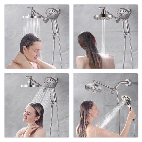 Dual Shower Head with Adjustable Extension Arm, 3-Way Diverter and Hose - view 19