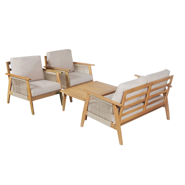 Outdoor 4pc Acacia Wood and Rope Sectional Patio Sofa Set - lifestyle photo
