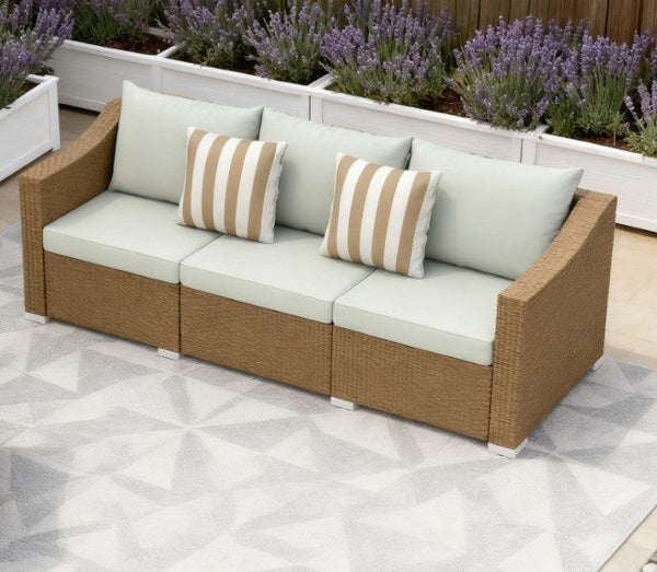 Rattan Wicker Seater Patio Couch with Cushions and Throw Pillows - alternate view