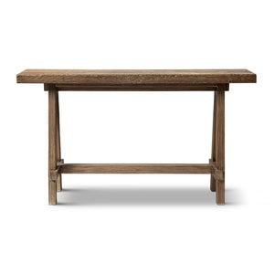 Hawthorne 60'' Solid Reclaimed Elm Trestle Console Table, Heritage Medium-Dark Brown - close-up