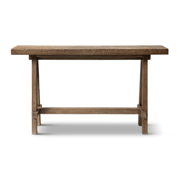 Hawthorne 60'' Solid Reclaimed Elm Trestle Console Table, Heritage Medium-Dark Brown - close-up