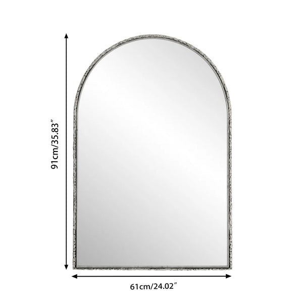 Arched Silver Wall Mirror with Tempered Glass Metal Frame - side view