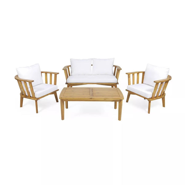 4-Pieces Acacia Wood Patio Furniture Set with Cushions - side view