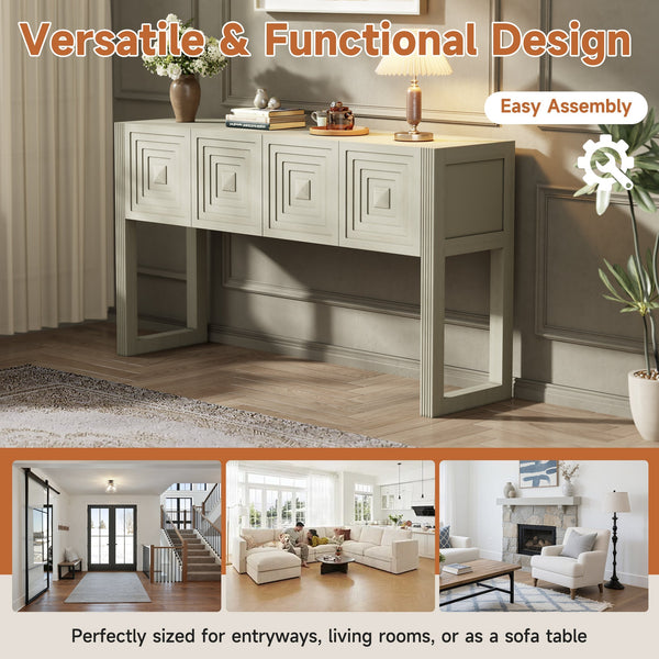 Geometric Carved Console Table with 3 Soft-Close Drawers - close-up