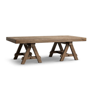 Hawthorne 48' Solid Reclaimed Elm Rectangular Trestle Coffee Table, Heritage Medium-Dark Brown - alternate view