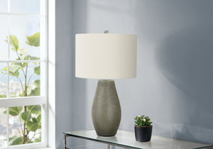 Lighting, 24'h, Table Lamp, Grey Resin, Ivory / Cream Shade, Contemporary - front view