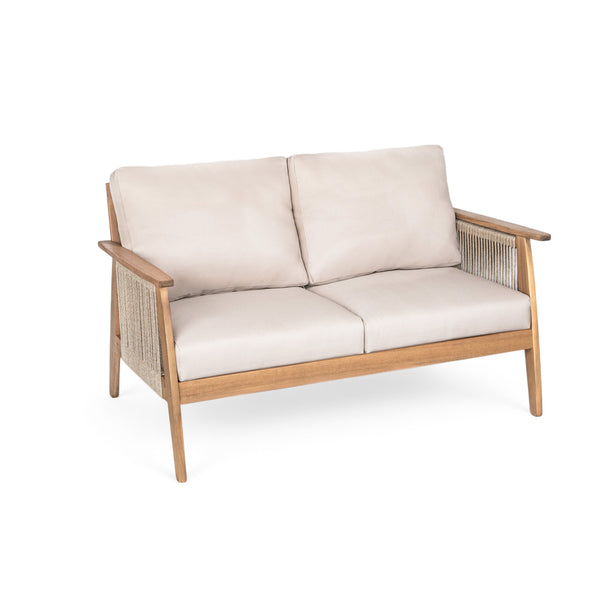 Outdoor 4pc Acacia Wood and Rope Sectional Patio Sofa Set - view 12