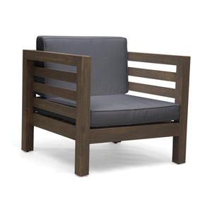 Outdoor Acacia Wood Patio Chair With Fabric Cushion - lifestyle photo