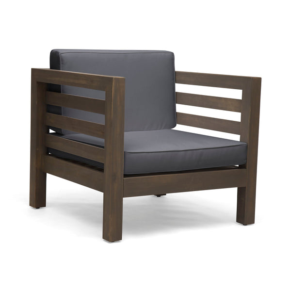Outdoor Acacia Wood Patio Chair With Fabric Cushion - lifestyle photo