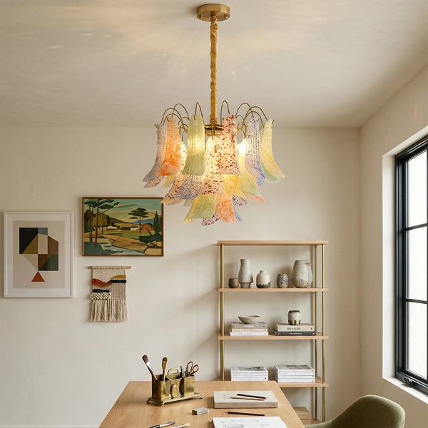 Hand-blown Wave Point Murano Glass Chandelier