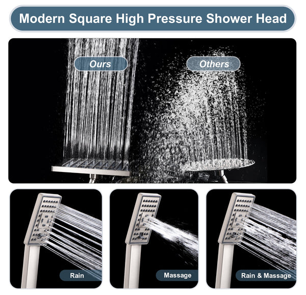Dual Shower Head-Rain Shower Head with Handheld Shower Set, Diverter - view 14