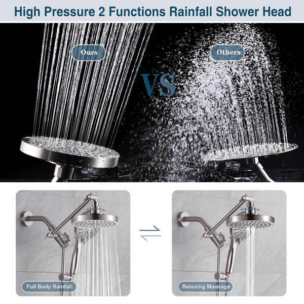 Dual Shower Head with Adjustable Extension Arm, 3-Way Diverter and Hose - view 18