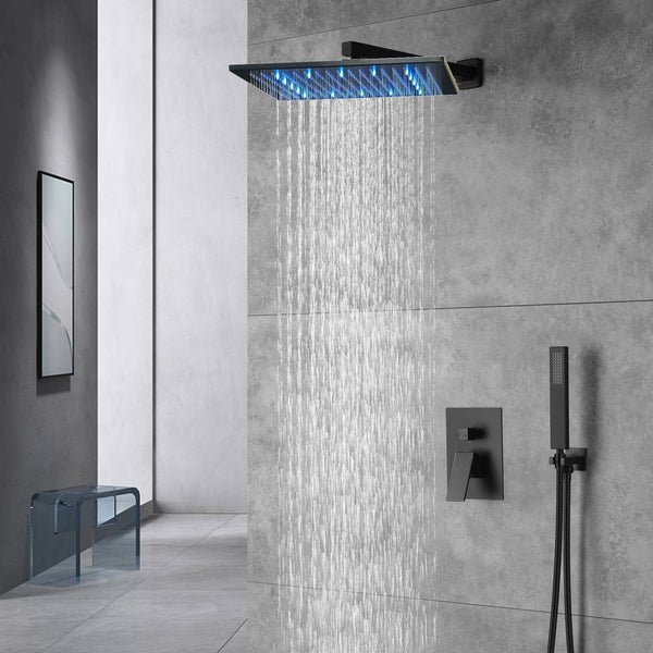 Matte Black Wall Mounted Rainfall Shower Faucet Dual Function with Pressure Balance Rough-In Valve - side view