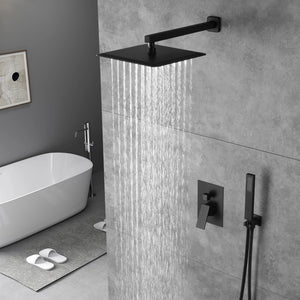 Matte Black Wall Mounted Rainfall Shower Faucet Dual Function with Pressure Balance Rough-In Valve - detail view
