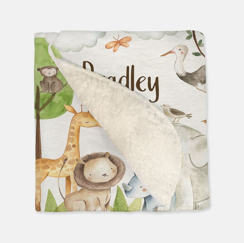 *YOU CREATE* - Safari Animals and Friends - Vintage Baby Blanket - Personalized By You