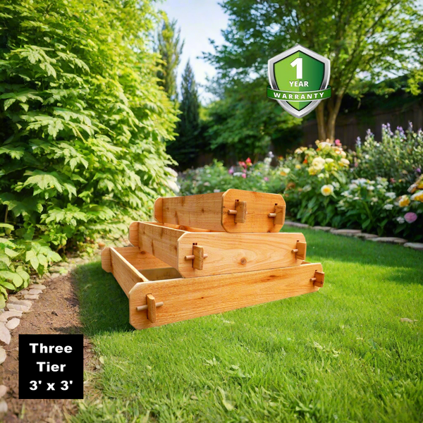 Timberlane Gardens Raised Garden Bed Kit 3 Tiered Pyramid (1x3 2x3 3x3) Select Cedar Elevated Planter - side view