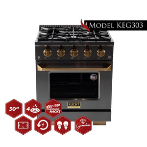 Kucht Gemstone Professional 30 in. 4.2 cu. ft. Natural Gas Range with Sealed Burners and Convection Oven in Titanium Stainless Steel KEG303 - side view