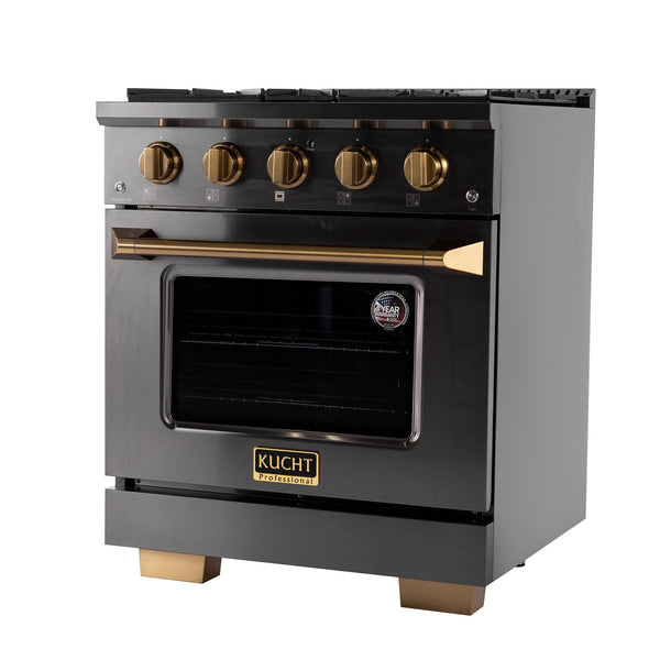 Kucht Gemstone Professional 30 in. 4.2 cu. ft. Natural Gas Range with Sealed Burners and Convection Oven in Titanium Stainless Steel KEG303 - in use