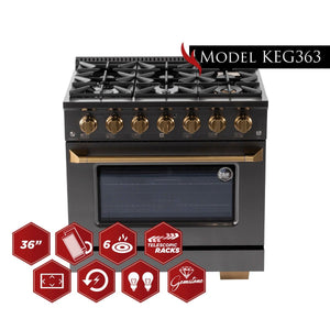 Kucht Gemstone Professional 36 in. 5.2 cu. ft. Natural Gas Range with Sealed Burners and Convection Oven in Titanium Stainless Steel KEG363 - side view